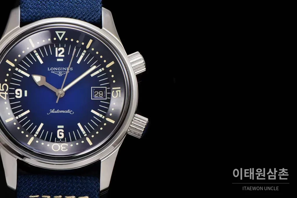 론진 레전드다이버 브론즈 그라데이션블랙다이얼 오토매틱 42mm 블루 나일론 스트랩