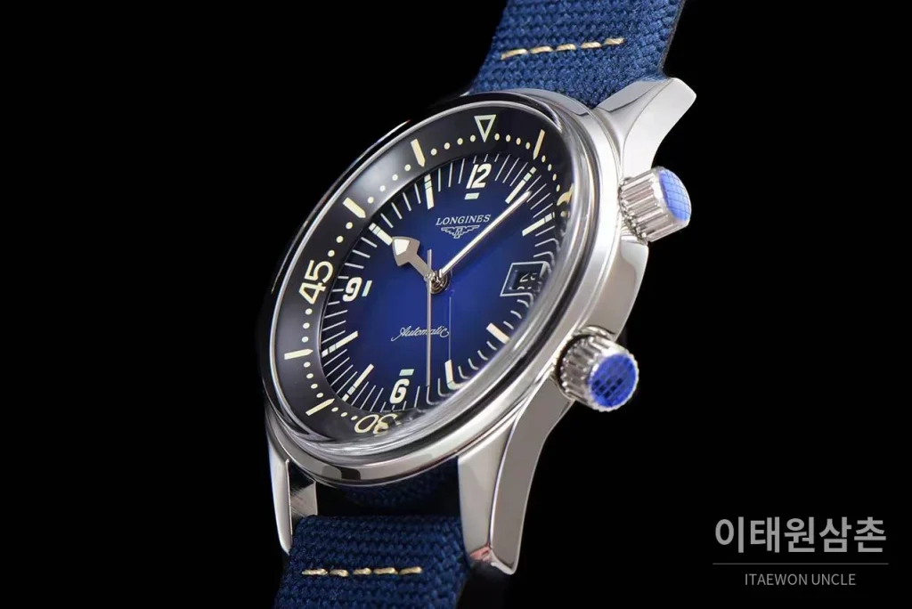 론진 레전드다이버 브론즈 그라데이션블랙다이얼 오토매틱 42mm 블루 나일론 스트랩