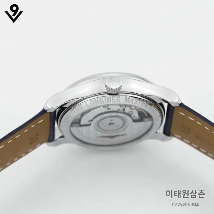 론진 마스터컬렉션 자개다이얼 다이아몬드 문페이즈 오토매틱 34mm 화이트 네이비 가죽 스트랩