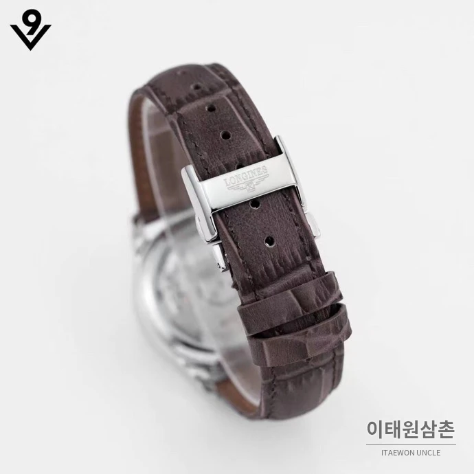 론진 마스터컬렉션 자개다이얼 다이아몬드 문페이즈 오토매틱 34mm 화이트 브라운 가죽 스트랩