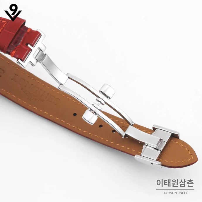 론진 마스터컬렉션 자개다이얼 다이아몬드 문페이즈 오토매틱 34mm 화이트 레드 가죽 스트랩