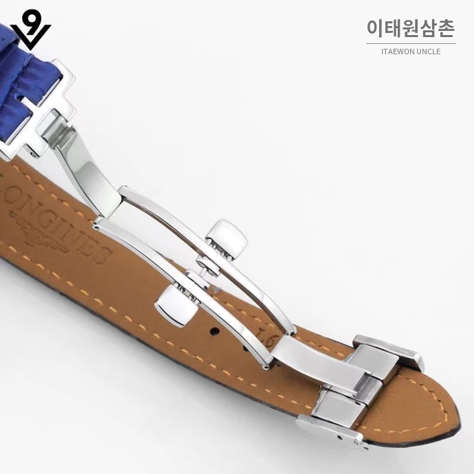 론진 마스터컬렉션 자개다이얼 다이아몬드 문페이즈 오토매틱 34mm 화이트 블루 가죽 스트랩