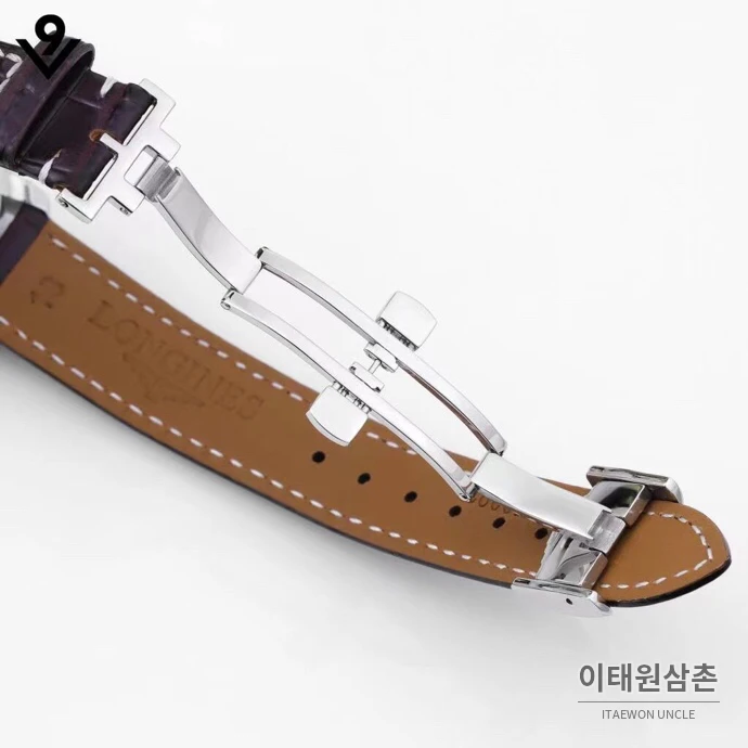 론진 마스터컬렉션 자개다이얼 다이아몬드 문페이즈 오토매틱 34mm 화이트 버건디 가죽 스트랩