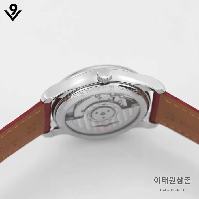 론진 마스터컬렉션 자개다이얼 다이아몬드 문페이즈 오토매틱 34mm 화이트 레드 가죽 스트랩