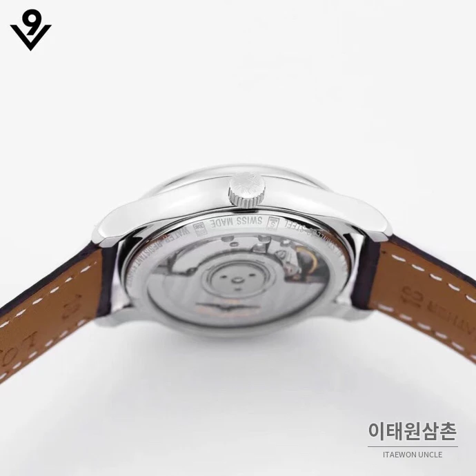 론진 마스터컬렉션 자개다이얼 다이아몬드 문페이즈 오토매틱 34mm 화이트 버건디 가죽 스트랩
