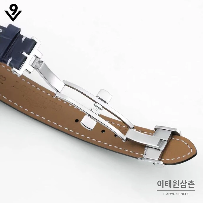 론진 마스터컬렉션 자개다이얼 다이아몬드 문페이즈 오토매틱 34mm 화이트 네이비 가죽 스트랩