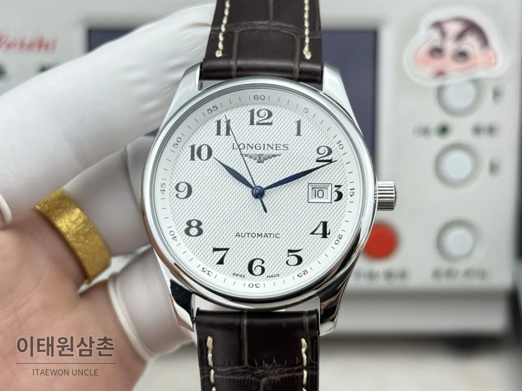 론진 마스터컬렉션 실버로만다이얼 오토매틱 40mm 브라운 가죽 스트랩 (2)