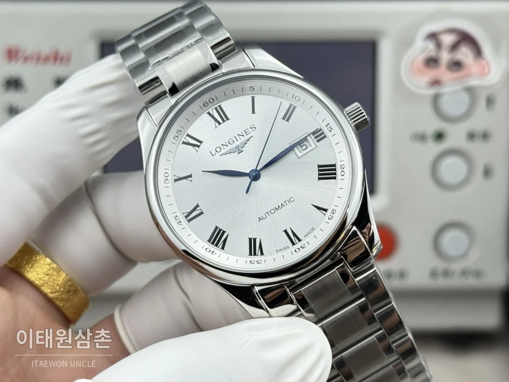 론진 마스터컬렉션 실버로만다이얼 오토매틱 40mm 브라운 가죽 스트랩