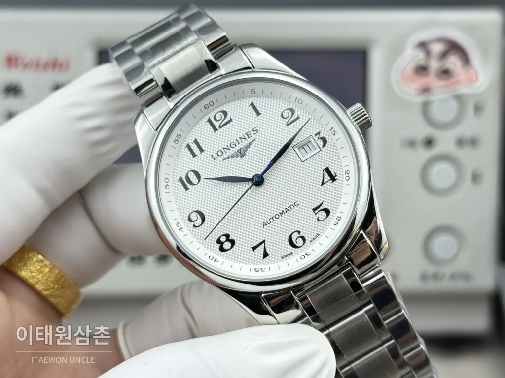 론진 마스터컬렉션 실버로만다이얼 오토매틱 40mm 브라운 가죽 스트랩 (2)