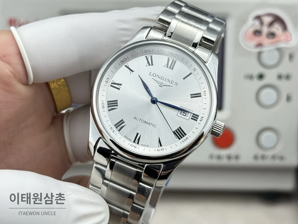 론진 마스터컬렉션 실버로만다이얼 오토매틱 40mm 브라운 가죽 스트랩