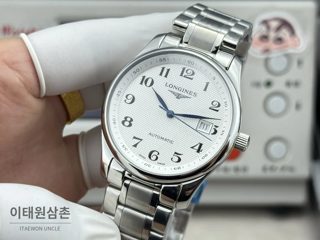론진 마스터컬렉션 실버로만다이얼 오토매틱 40mm 브라운 가죽 스트랩 (2)