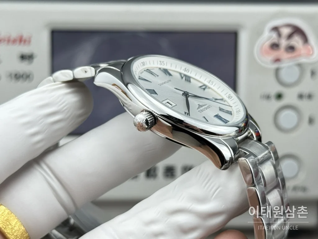 론진 마스터컬렉션 실버로만다이얼 오토매틱 40mm 네이비 가죽 스트랩