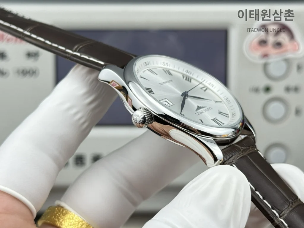 론진 마스터컬렉션 실버로만다이얼 오토매틱 40mm 브라운 가죽 스트랩