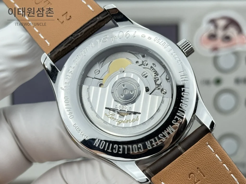 론진 마스터컬렉션 실버로만다이얼 오토매틱 40mm 브라운 가죽 스트랩