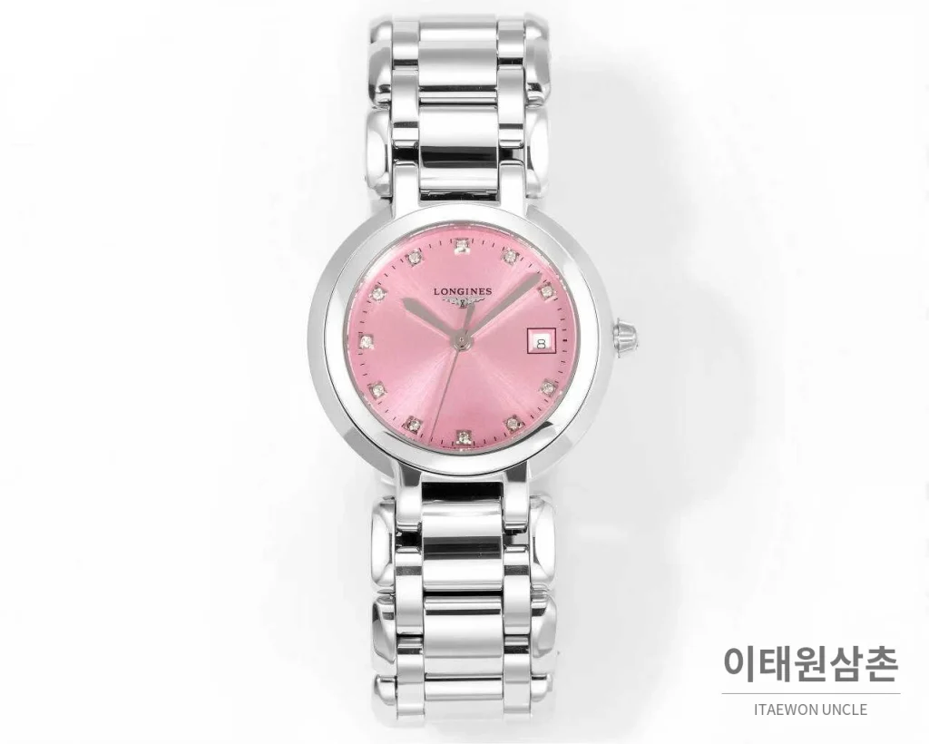 론진 프리마루나 스틸 화이트자개 로만인덱스 블루핸즈 쿼츠 30mm 핑크 다이얼