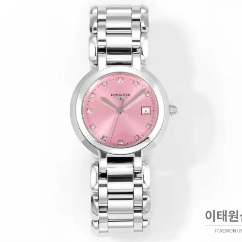 론진 프리마루나 스틸 화이트자개 로만인덱스 블루핸즈 쿼츠 30mm 핑크 다이얼