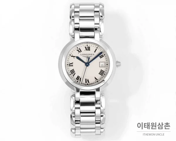 롱진 프리마루나 스틸 화이트자개 로만인덱스 블루핸즈 쿼츠 30mm (4) 론진 프리마루나 스틸 화이트자개 로만인덱스 블루핸즈 쿼츠 30mm 샴페인 다이얼