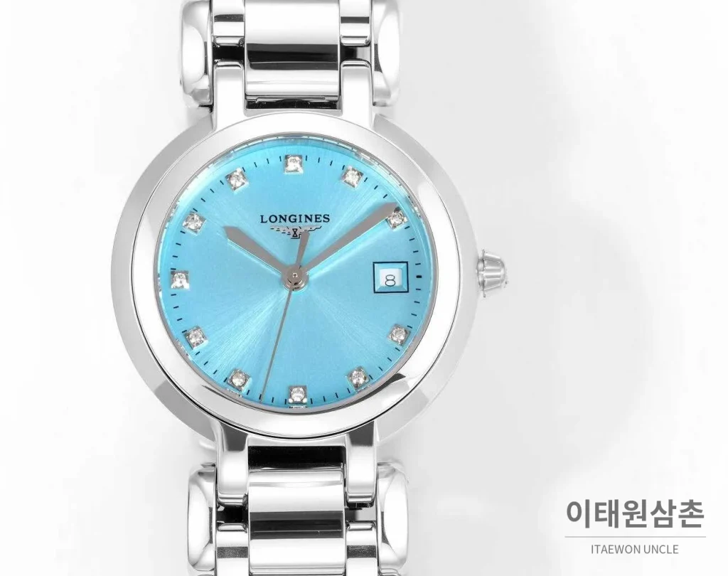 론진 프리마루나 스틸 화이트자개 로만인덱스 블루핸즈 쿼츠 30mm 아이스블루 다이얼
