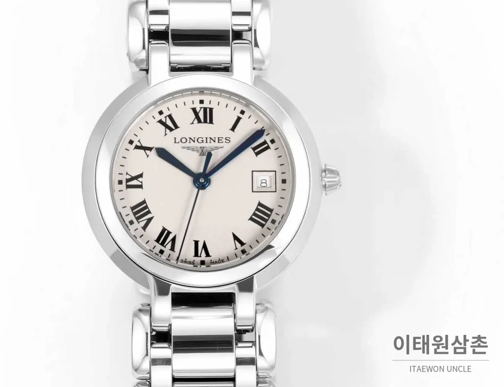 론진 프리마루나 스틸 화이트자개 로만인덱스 블루핸즈 쿼츠 30mm 샴페인 다이얼