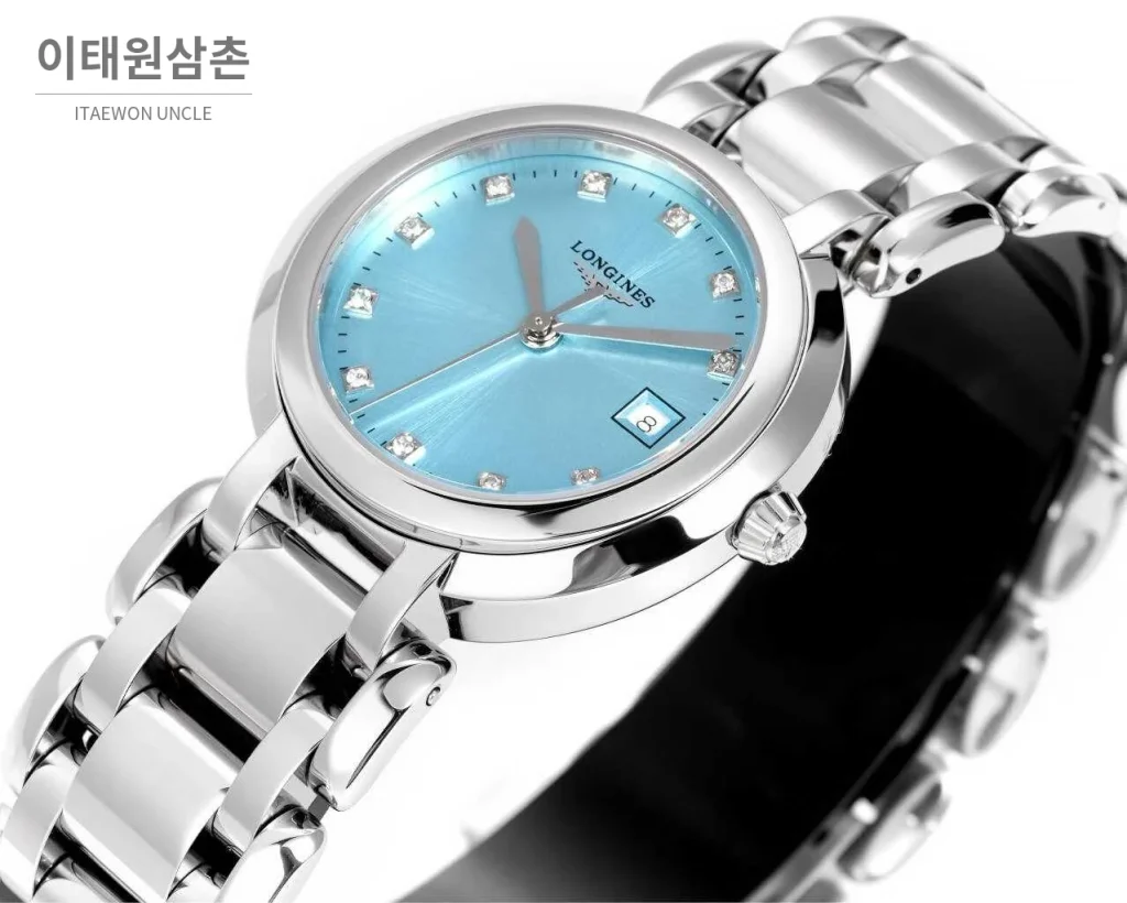 론진 프리마루나 스틸 화이트자개 로만인덱스 블루핸즈 쿼츠 30mm 아이스블루 다이얼