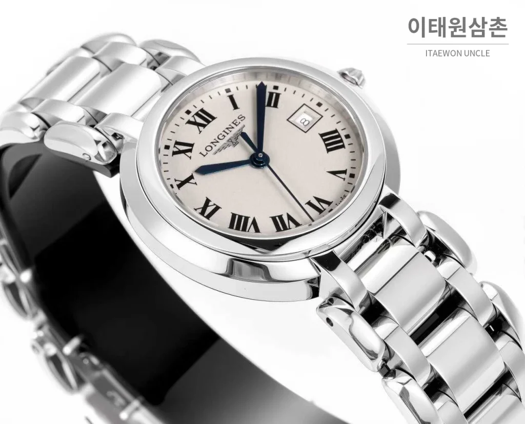 론진 프리마루나 스틸 화이트자개 로만인덱스 블루핸즈 쿼츠 30mm 샴페인 다이얼