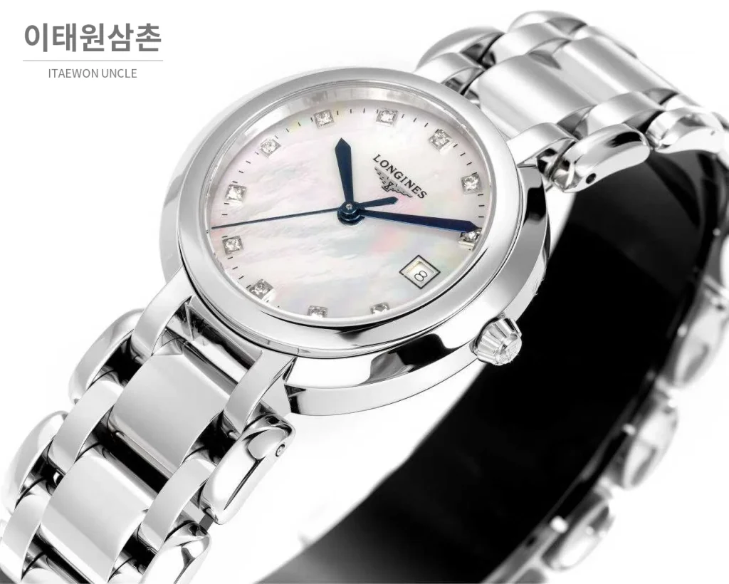 론진 프리마루나 스틸 화이트자개 로만인덱스 블루핸즈 쿼츠 30mm 자개 다이얼