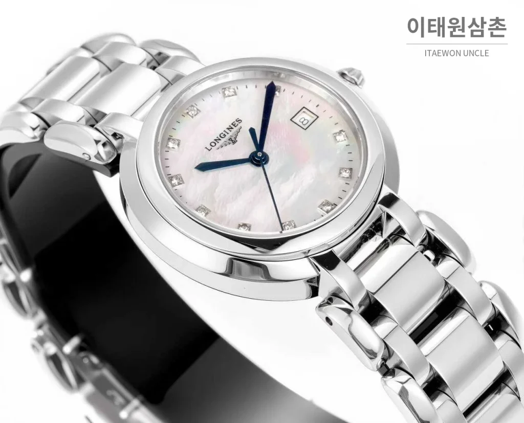 론진 프리마루나 스틸 화이트자개 로만인덱스 블루핸즈 쿼츠 30mm 자개 다이얼
