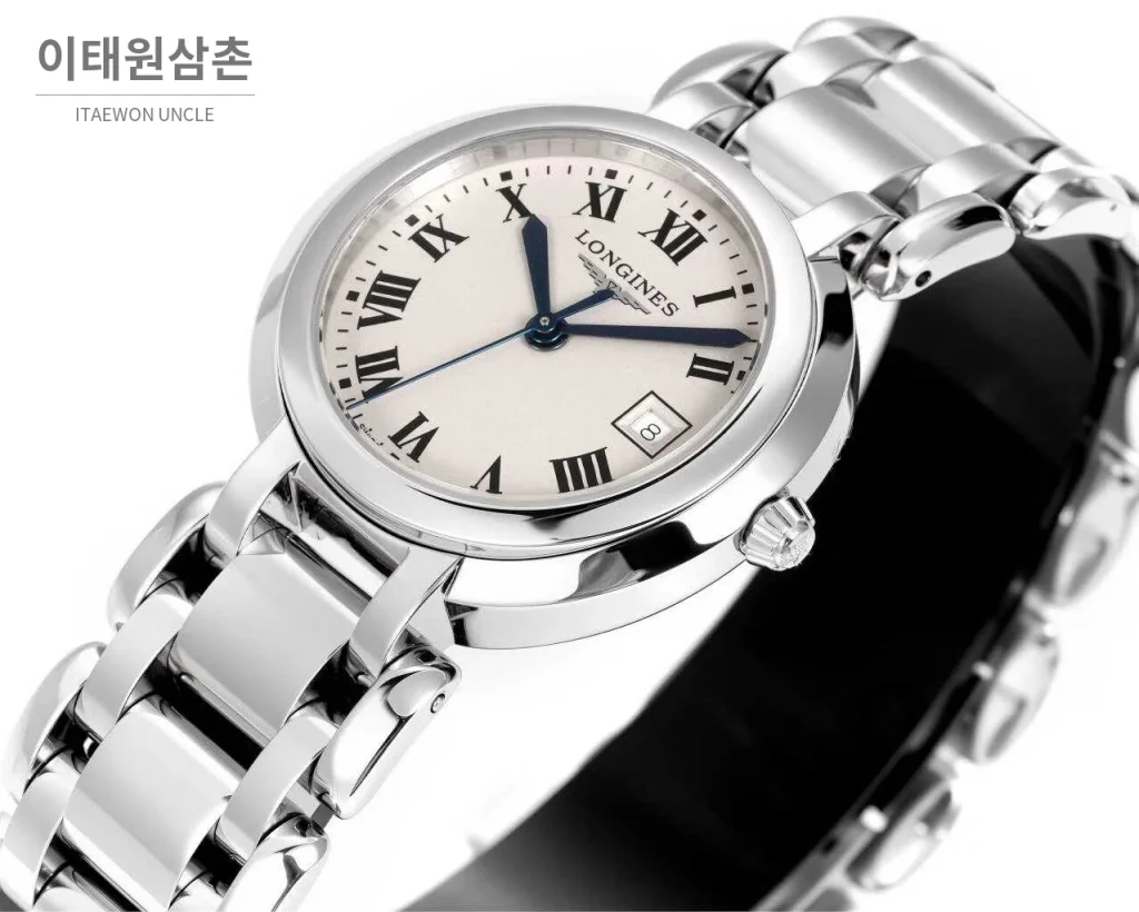 론진 프리마루나 스틸 화이트자개 로만인덱스 블루핸즈 쿼츠 30mm 샴페인 다이얼