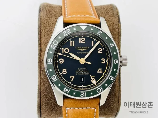 론진 스피릿 Zulu Time GMT 세라믹 베젤 블랙다이얼 오토매틱 42mm (4) 론진 스피릿 Zulu Time GMT 세라믹 베젤 블랙다이얼 오토매틱 42mm 브라운 가죽 스트랩