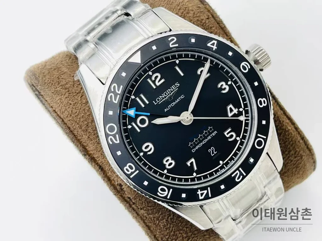 론진 스피릿 Zulu Time GMT 세라믹 베젤 블랙다이얼 오토매틱 42mm 스틸 브레이슬릿