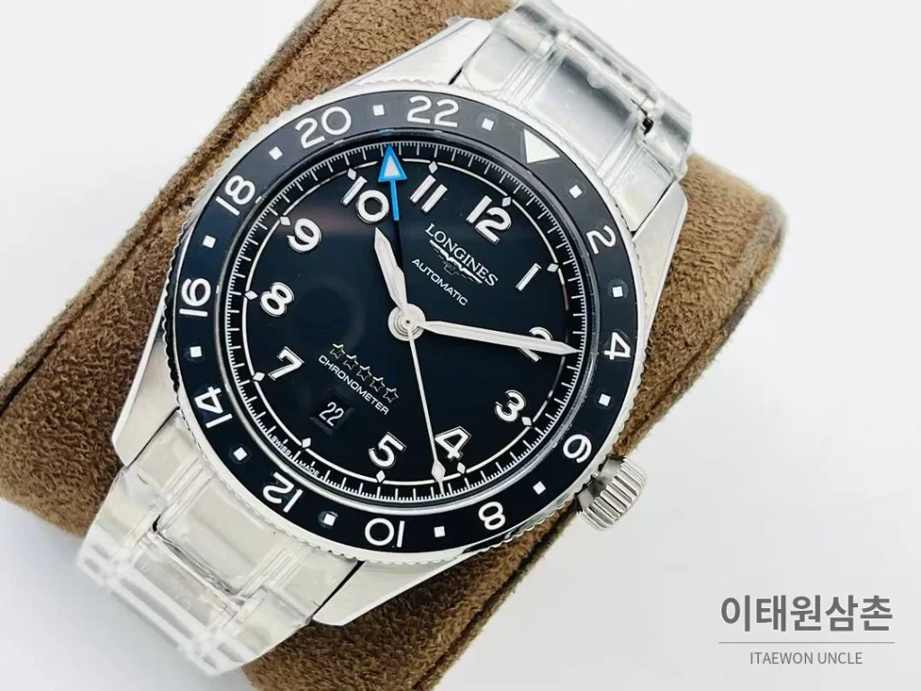 론진 스피릿 Zulu Time GMT 세라믹 베젤 블랙다이얼 오토매틱 42mm 스틸 브레이슬릿