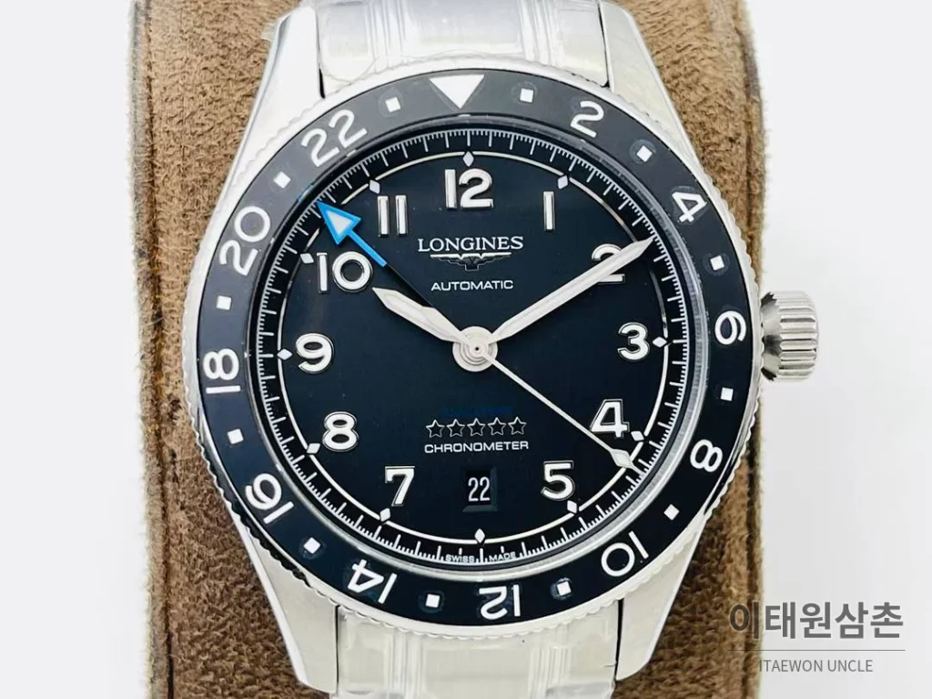 론진 스피릿 Zulu Time GMT 세라믹 베젤 블랙다이얼 오토매틱 42mm 스틸 브레이슬릿