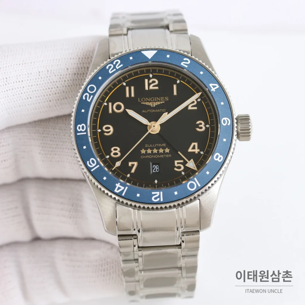 론진 스피릿 줄루타임 세라믹베젤 GMT 오토매틱 42mm 블랙 다이얼 스틸 브레이슬릿 (2)
