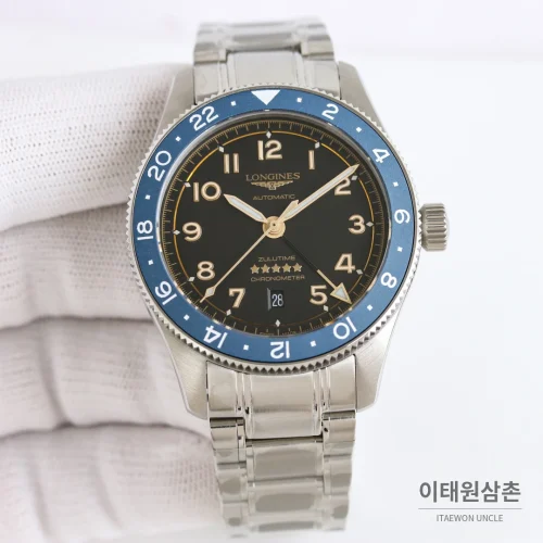 론진 스피릿 줄루타임 세라믹베젤 GMT 오토매틱 42mm 블랙 다이얼 스틸 브레이슬릿 (2)