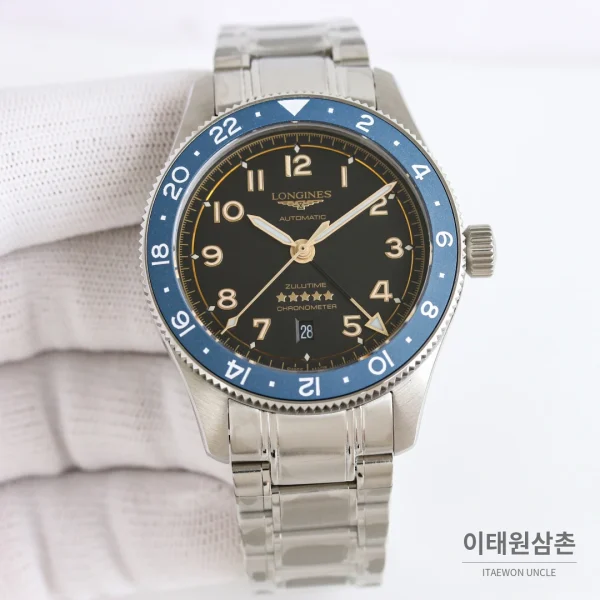 론진 스피릿 줄루타임 세라믹베젤 GMT 오토매틱 42mm 블랙 다이얼 스틸 브레이슬릿 (2)