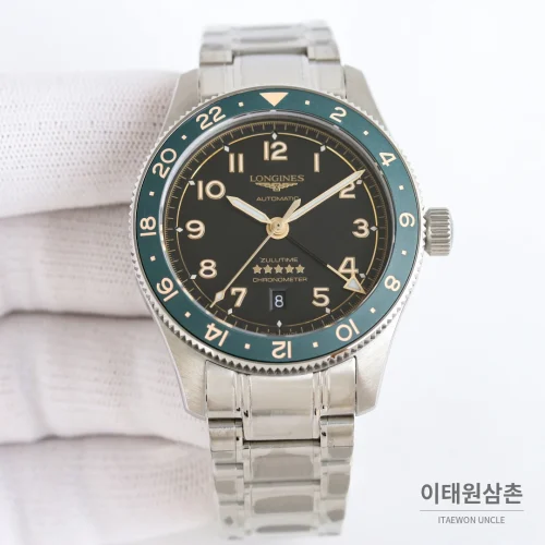론진 스피릿 줄루타임 세라믹베젤 GMT 오토매틱 42mm 블랙 다이얼 스틸 브레이슬릿 (3)