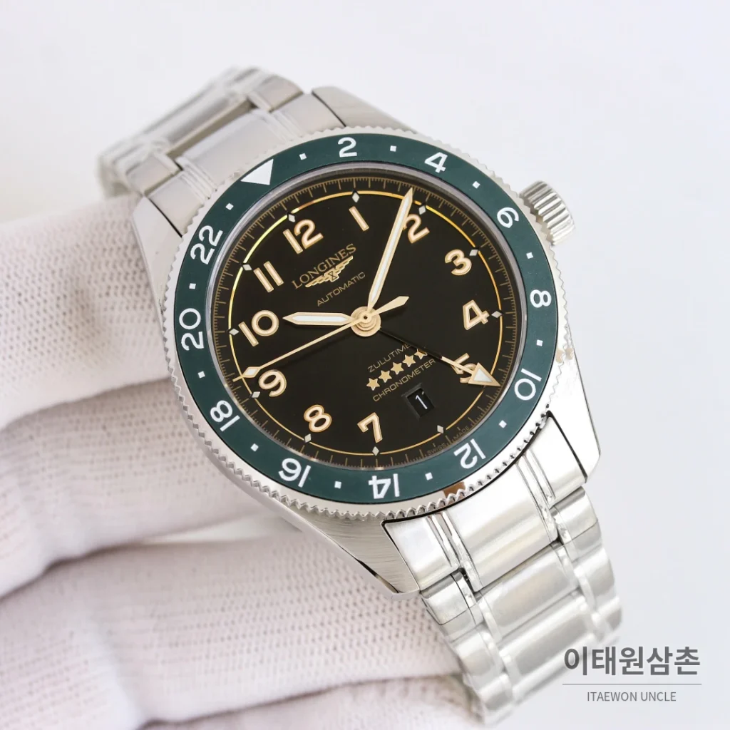론진 스피릿 줄루타임 세라믹베젤 GMT 오토매틱 42mm 블랙 다이얼 스틸 브레이슬릿