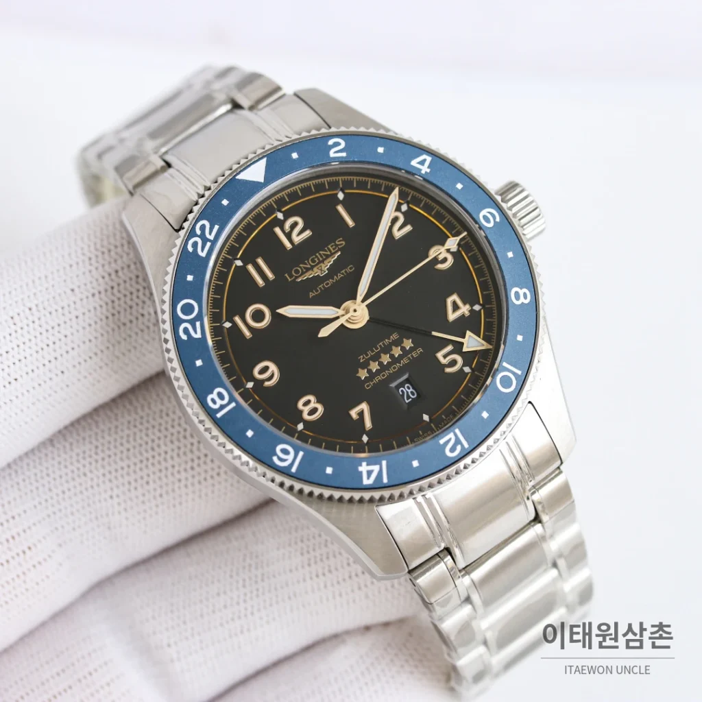론진 스피릿 줄루타임 세라믹베젤 GMT 오토매틱 42mm 블랙 다이얼 스틸 브레이슬릿 (2)