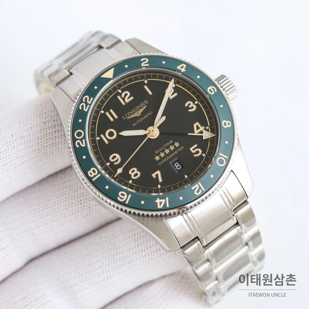 론진 스피릿 줄루타임 세라믹베젤 GMT 오토매틱 42mm 블랙 다이얼 스틸 브레이슬릿 (3)