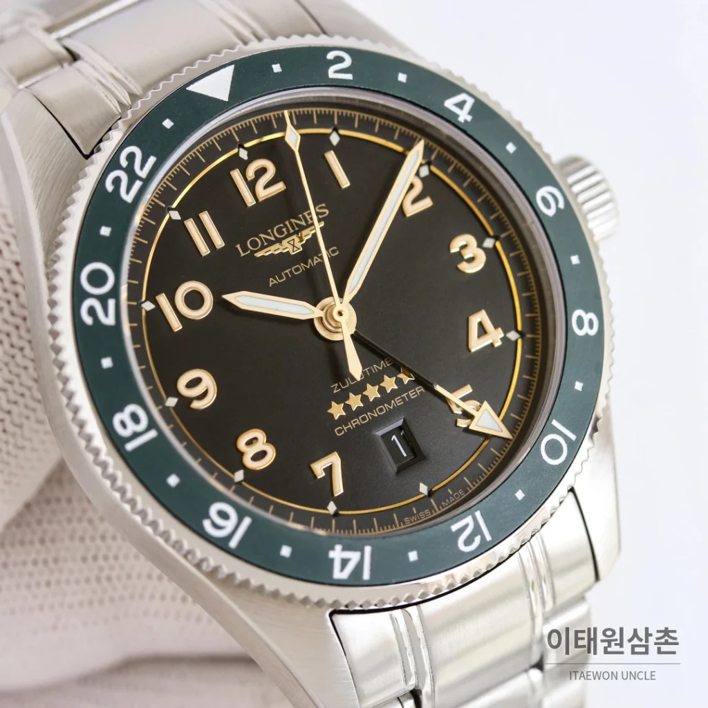 론진 스피릿 줄루타임 세라믹베젤 GMT 오토매틱 42mm 블랙 다이얼 스틸 브레이슬릿