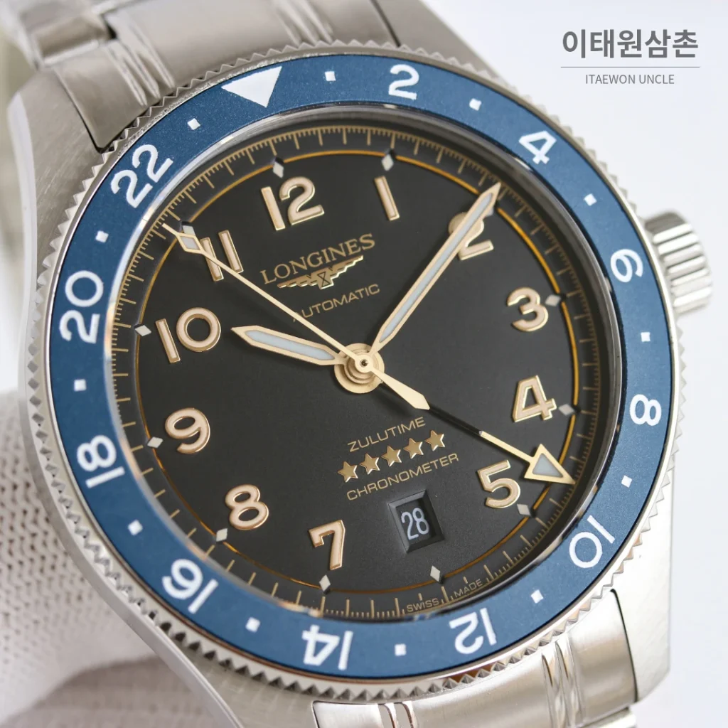 론진 스피릿 줄루타임 세라믹베젤 GMT 오토매틱 42mm 블랙 다이얼 스틸 브레이슬릿 (2)