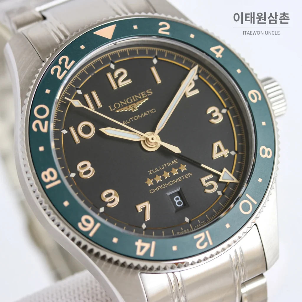론진 스피릿 줄루타임 세라믹베젤 GMT 오토매틱 42mm 블랙 다이얼 스틸 브레이슬릿 (3)
