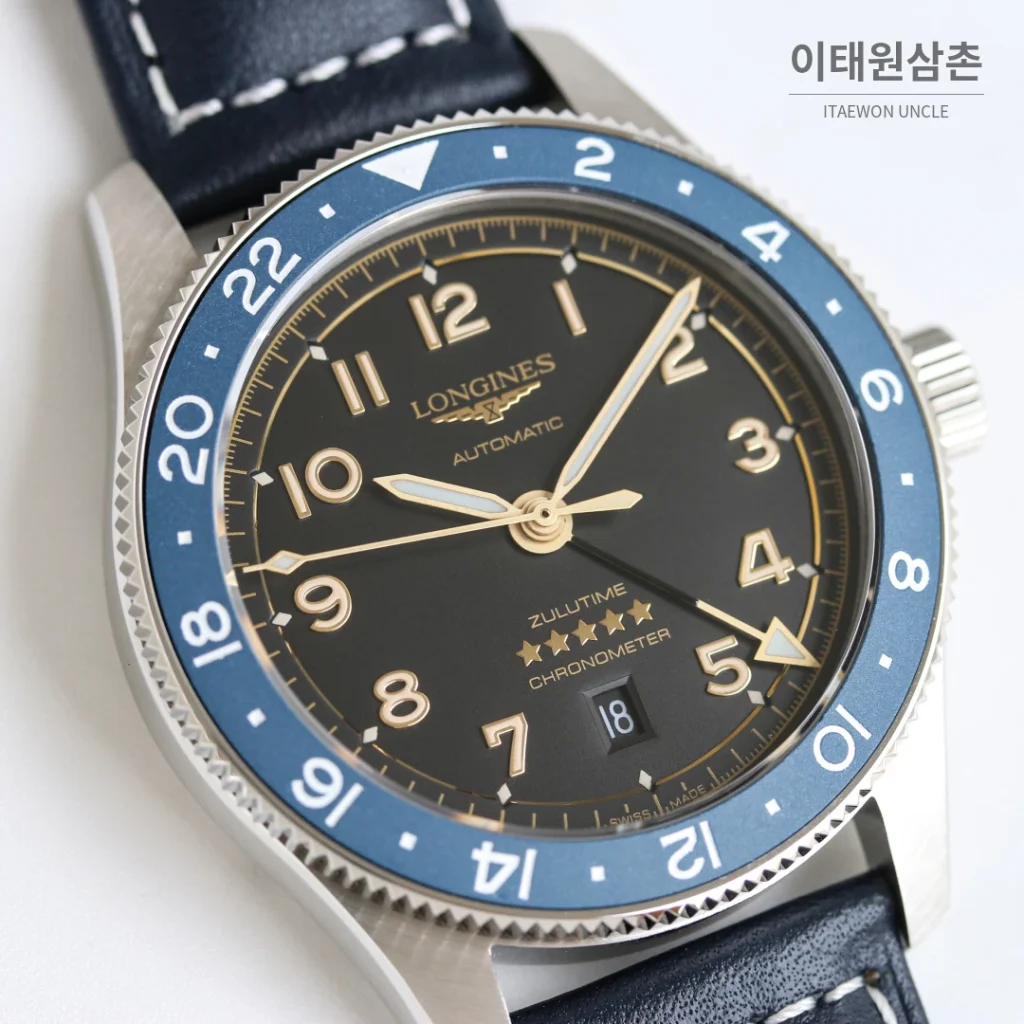 론진 스피릿 줄루타임 세라믹베젤 GMT 오토매틱 42mm 블랙 다이얼 스틸 브레이슬릿 (2)