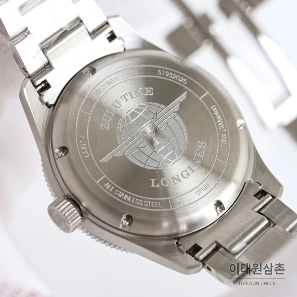 론진 스피릿 줄루타임 세라믹베젤 GMT 오토매틱 42mm 블랙 다이얼 브라운 가죽 스트랩 (3)