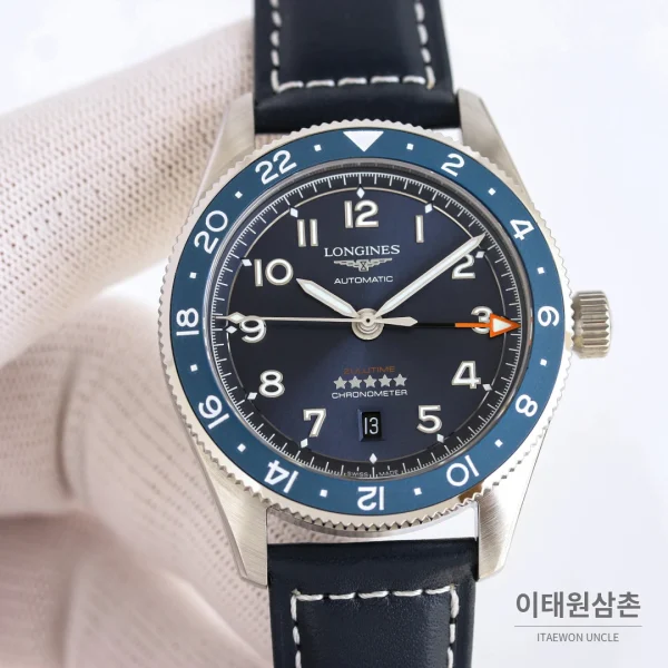 론진 스피릿 줄루타임 실버베젤 네이비다이얼 GMT 오토매틱 42mm