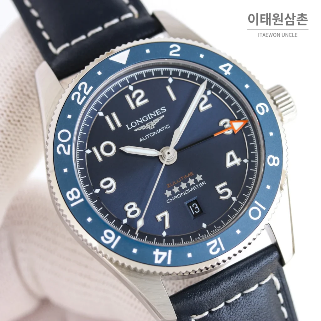 론진 스피릿 줄루타임 실버베젤 네이비다이얼 GMT 오토매틱 42mm