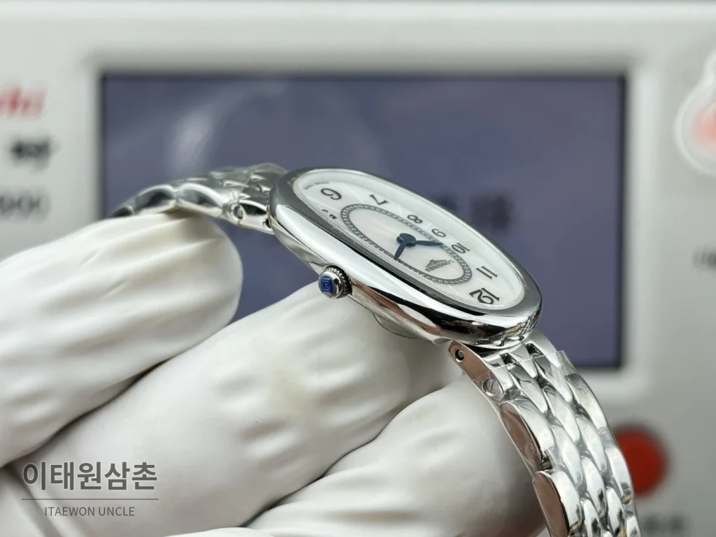 론진 심포네트 미니 스테인리스 타원 케이스 화이트다이얼 쿼츠 25mm 화이트 / 실버 (3)