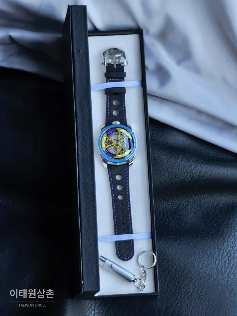 엠비앤에프 M.A.D.1S 사이드타임 대형로터 퍼플 오토매틱 42mm 스켈레톤 다이얼 블랙 러버 스트랩 아이스블루 베젤