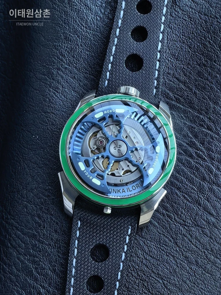 엠비앤에프 M.A.D.1S 사이드타임 대형로터 퍼플 오토매틱 42mm 스켈레톤 다이얼 블랙 러버 스트랩 그린 베젤