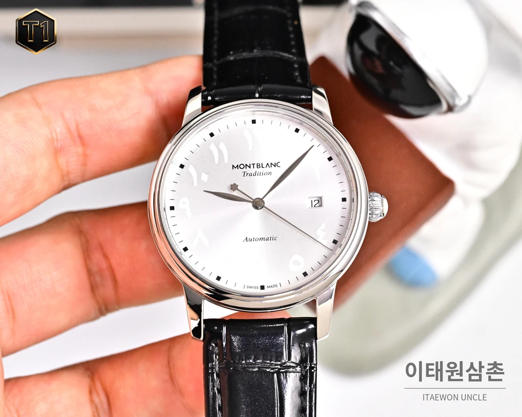 몽블랑 스타 레거시 이탈리안 카프스킨 블루스틸 핸즈 데이트 오토매틱 42mm 134359 (2)